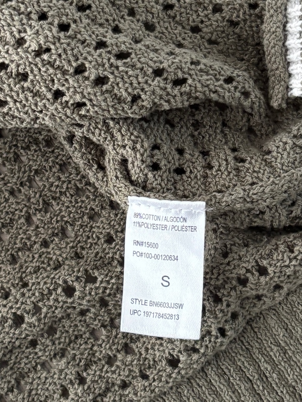 Democracy Pointelle Tipped Sweater - Olive Green Size S - Picture 10 of 11